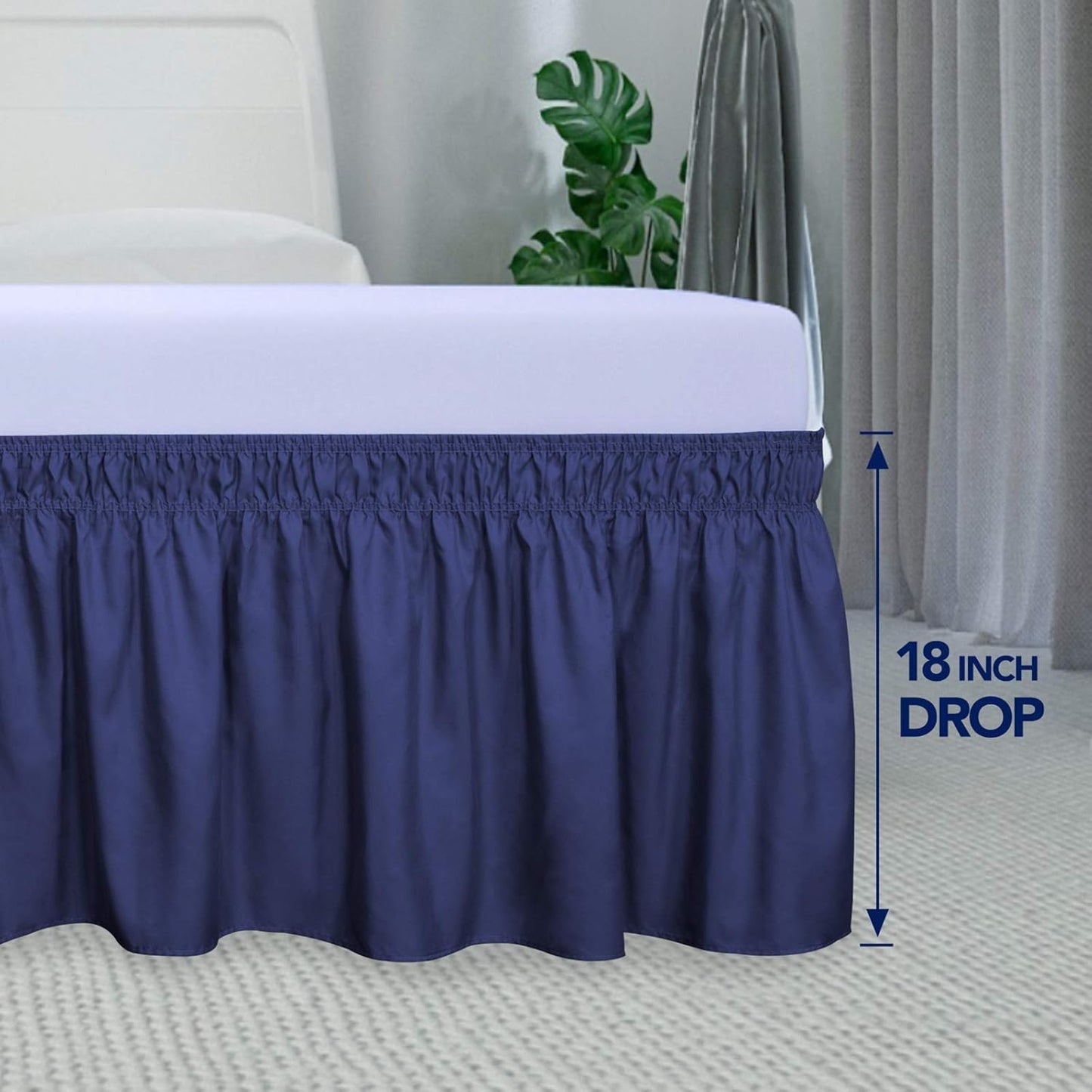 PureFit Wrap Around Ruffled Bed Skirt with Adjustable Elastic Belt - 18 Inch Drop Easy to Put On, Wrinkle Free Bedskirt Dust Ruffles, Bed Frame Cover for Twin,Twin XL and Full Size Beds, Navy