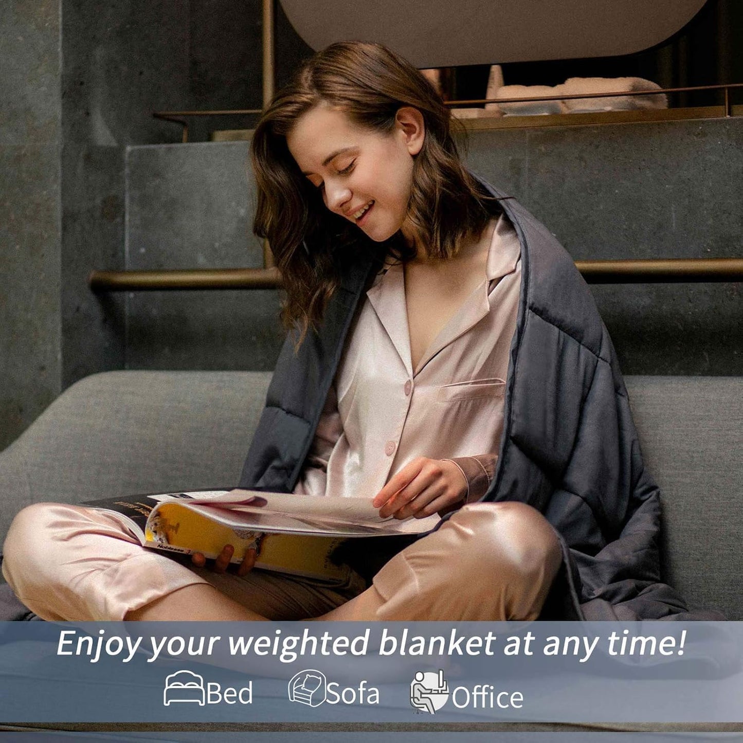 Smart Queen Weighted Blanket for Adults,(48"x72",10lbs Grey) Full Size Soft Cooling Heavy Blanket for Sleeping, Breathable Blanket with Glass Beads Perfect for 80-120 lbs,All Season,Machine Washable
