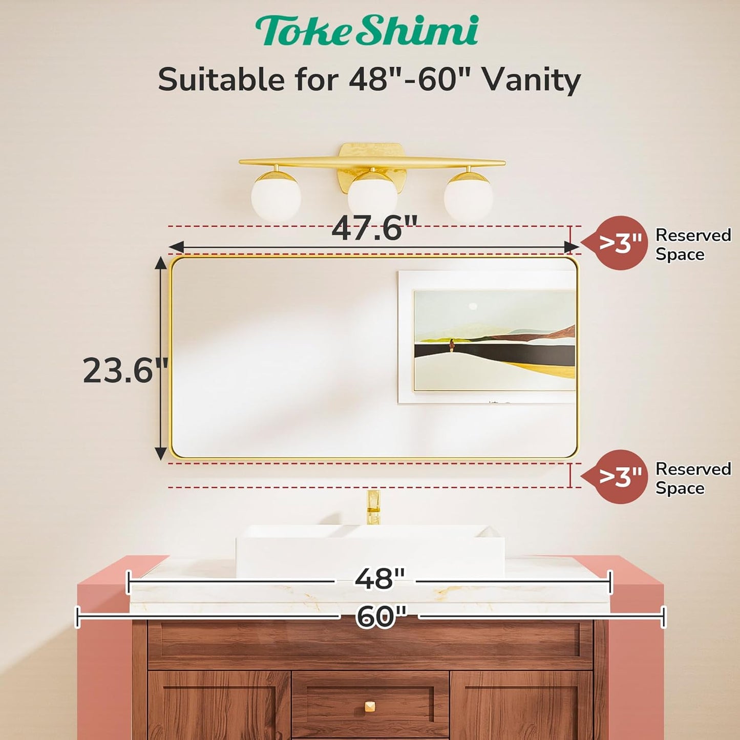 TokeShimi 48x24 Matte Black Bathroom Mirror for Over Sink,Bathroom Mirror Rectangle with Tempered Glass,Vanity Mirror with Seamless Aluminum Frame(Horizontal/Vertical)