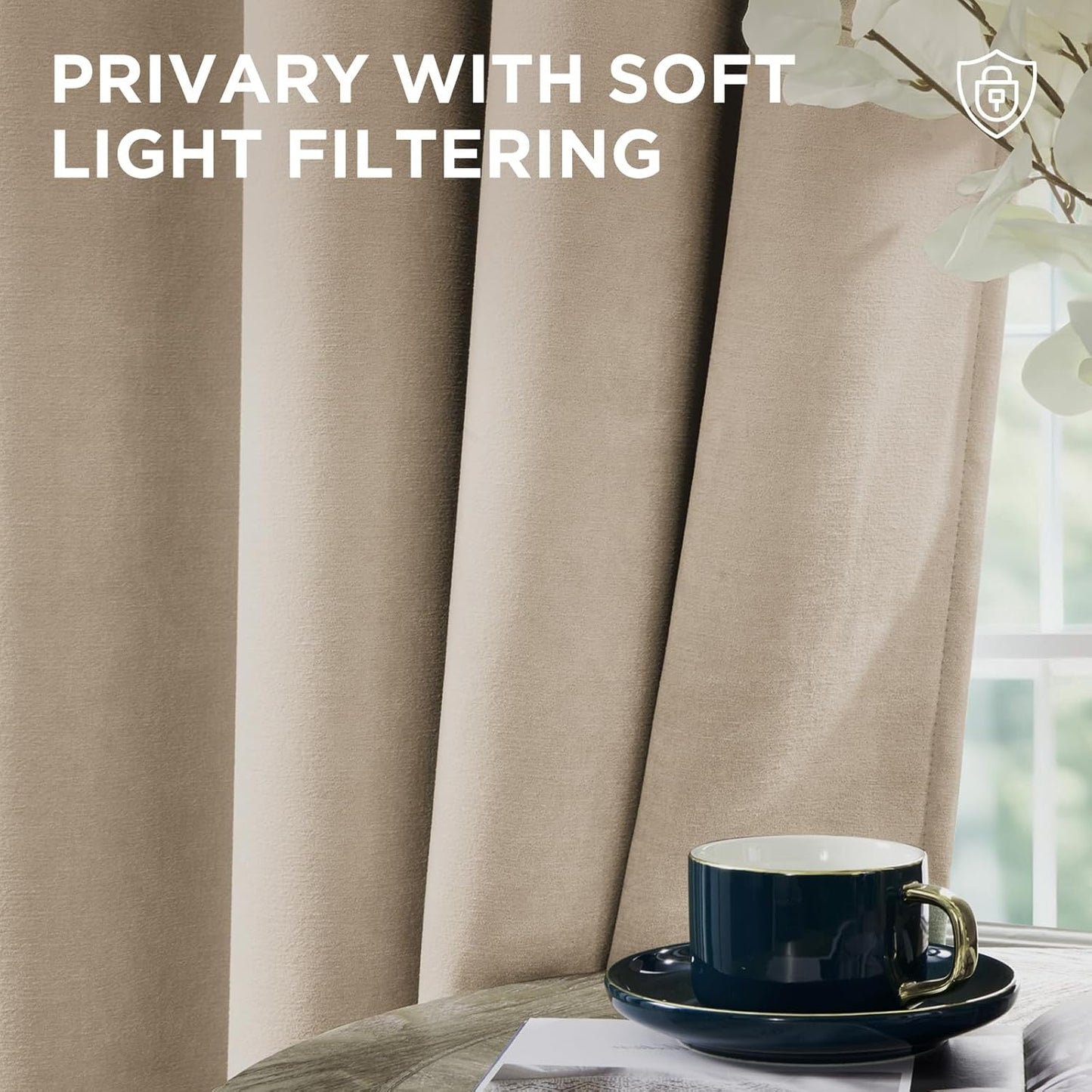 Joydeco Latte Coffee Velvet Curtains 84 Inches 2 Panels, Luxury Thermal Insulated Soft Curtains for Bedroom & Living Room, Room Darkening Velvet Drapes, Rod Pocket (52W x 84L)