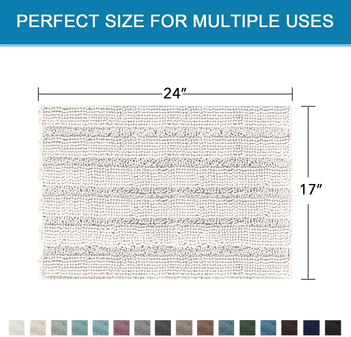 H.VERSAILTEX Bathroom Rugs Bath Rugs for Bathroom Non Slip Bath Mats Extra Thick Chenille Striped Rug 17" x 24" Absorbent Soft Shaggy Washable Dry Fast Bath Mats for Bath Room Floor - Ivory