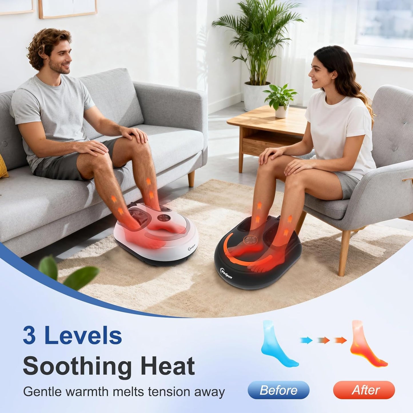 Foot Massager with Heat Shiatsu Feet Massage Machine Deep Kneading Relief for Plantar Fasciitis Air Compression 3 Heat Levels, Relax for Home Office Use, Christmas Gifts for Women Mom Dad White