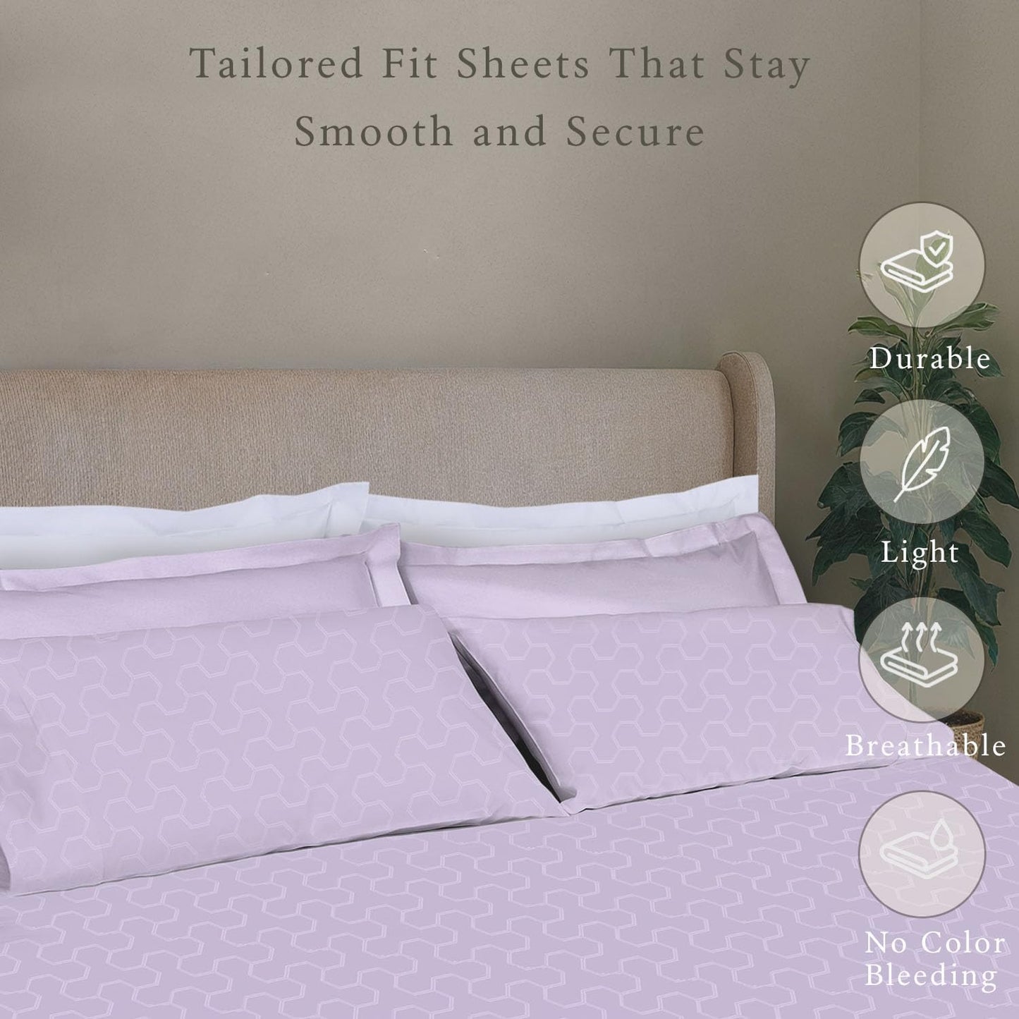 Threadmill 100% Cotton Sheets for King Size Bed | Damask Sateen All-Season 500Thread Count 4 Pc King Bed Sheets Set | Soft, Breathable Hotel Quality | Snug Fit Elastic Deep Pocket King Sheets | Lilac
