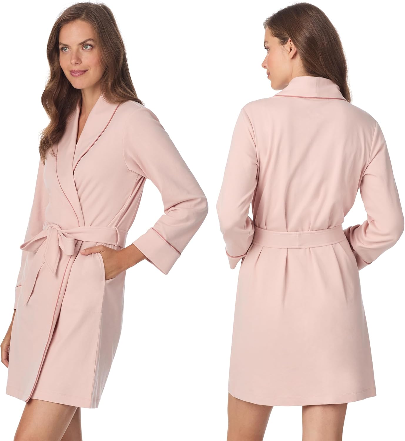 Anne Klein Womens Long Sleeve Knee Length Robe - Lightweight & Breathable Cotton Blend Bathrobe - Cozy Everyday Loungewear