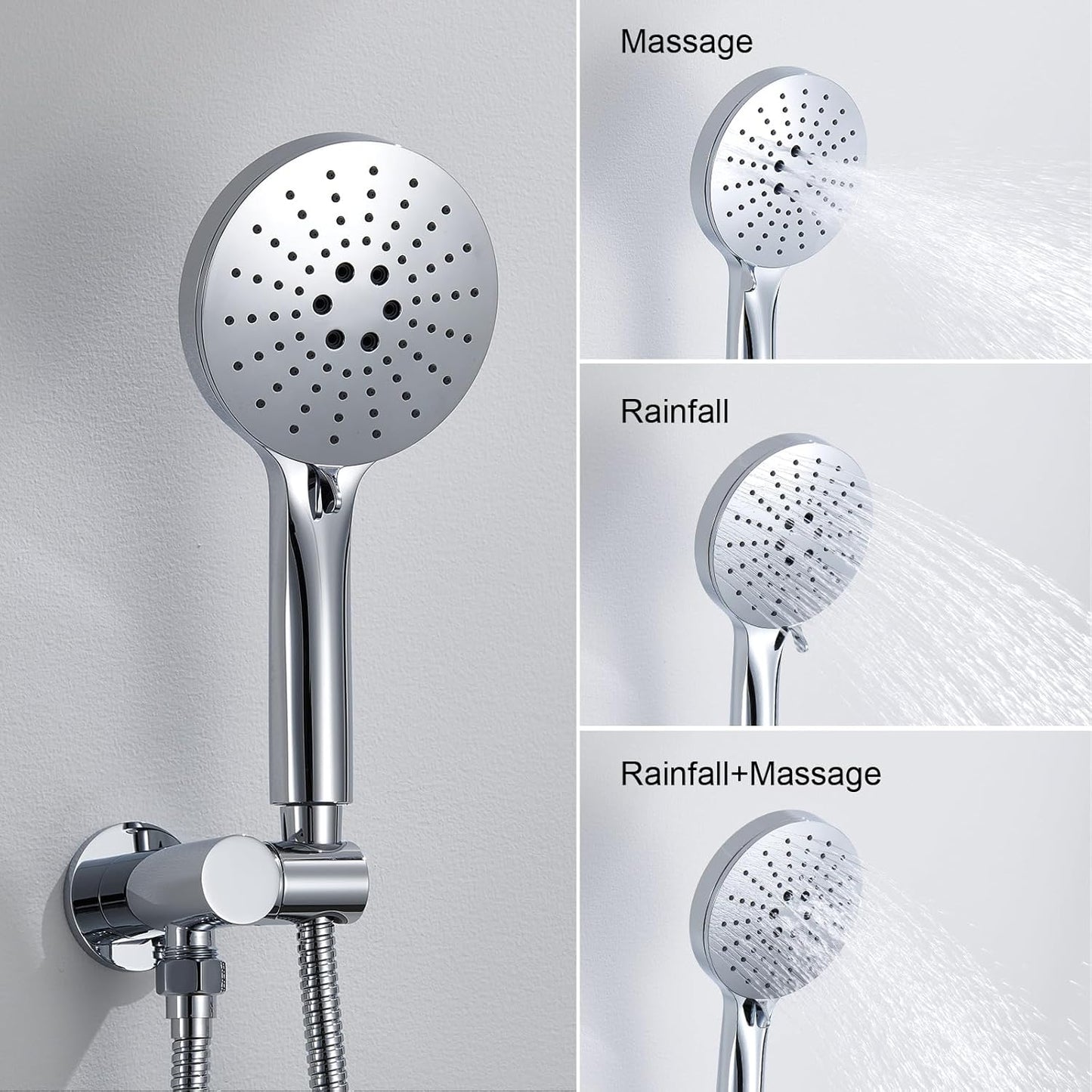 Iriber Shower System Wall Mounted Shower Faucet Mixer Set with Luxury High Pressure Shower head and 3-Setting Handheld, Bathroom Shower Trim Kit Contain Pressure Balance Valve,Polished Chrome