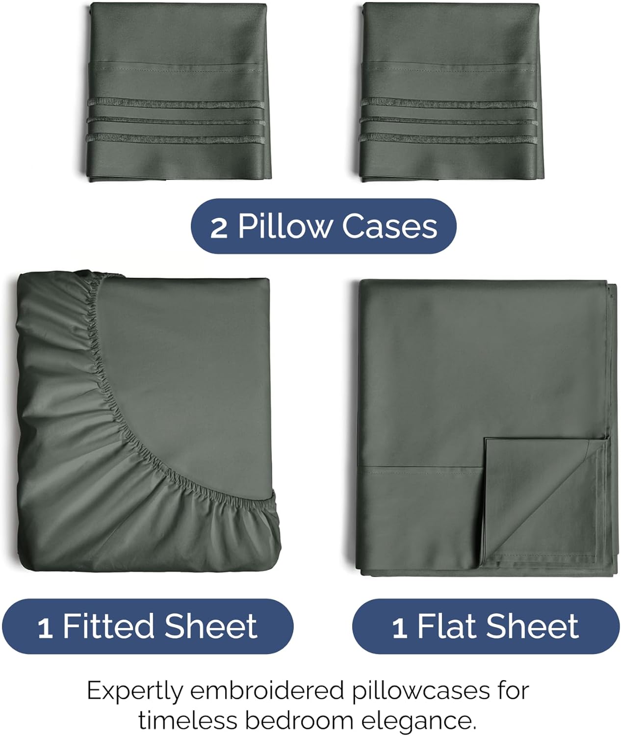 Full Size 4 Piece Sheet Set - Extra Soft, Breathable & Cooling - Hotel Luxury Durable Bed Sheets for Women & Men - Deep Pockets, Easy-Fit & Wrinkle-Free - Gunmetal Grey Oeko-Tex