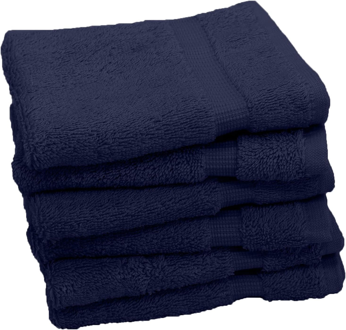 Luxury Hotel & Spa Towel Turkish Cotton Washcloths - Navy - Dobby Border - Set of 6