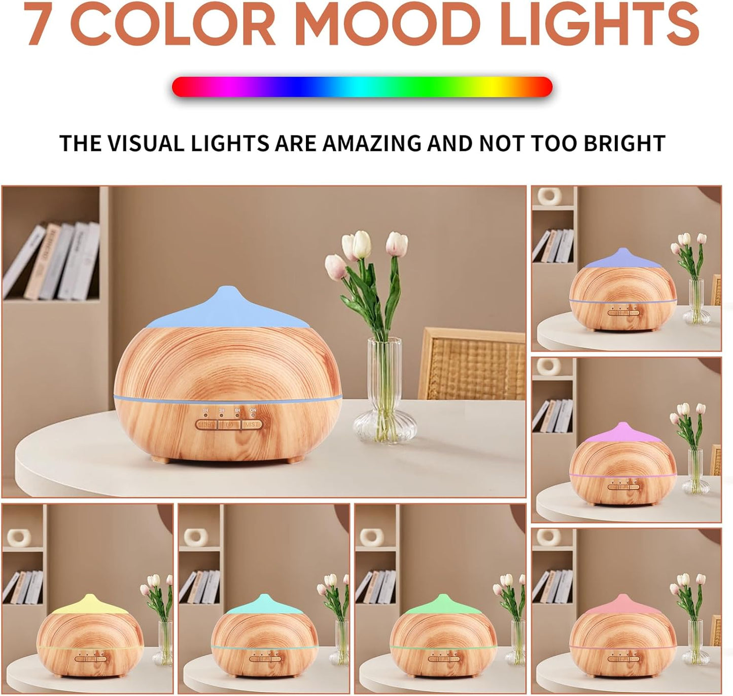 HAPPTWS 500ML Essential Oil Diffuser - BPA Free Ultrasonic Aromatherapy Diffuser, with 7-Color Lights - Waterless Auto Shut Off - Yellow