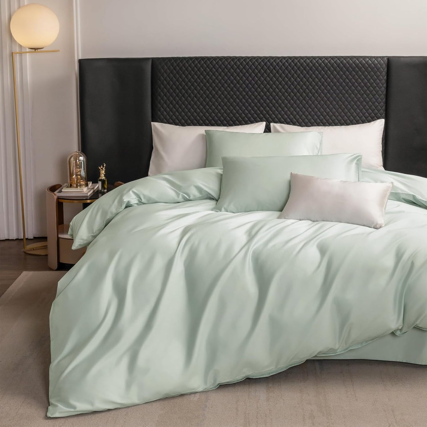 MooMee Duvet Cover Set 100% Extra Long Staple Cotton 600 Thread Count Silky Sateen Smooth Luxury Soft Breathable Durable Hotel Quality Bedding, 3 Pieces (Sage Green, King 104"x90")