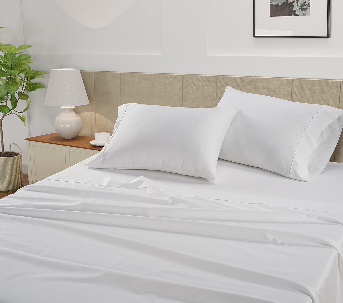 LANE LINEN 100% Cotton California King Sheet Set – 450 Thread Count Soft Sateen Sheets, Naturally Cooling & Breathable, 15” Deep Pocket Fully Elasticized Fitted Sheet, Bedding & Pillowcases, White