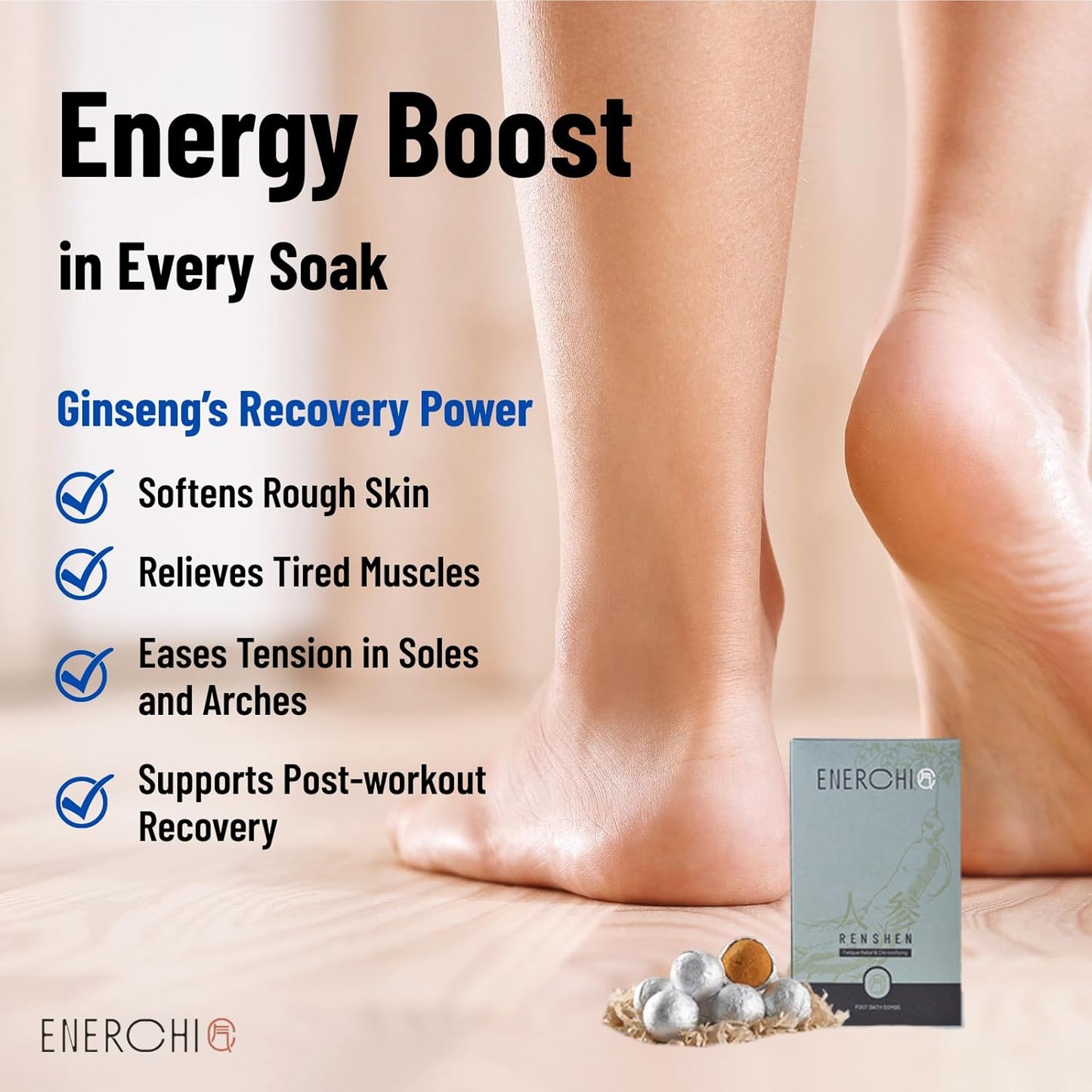 Ginseng Energy Boost Foot Soak - Tired Feet Relief, Immune Boost, Athletes Foot,Post-Workout Recovery, Promote Metabolism - Refreshing Foot Spa Chinese Herbal Medicine
