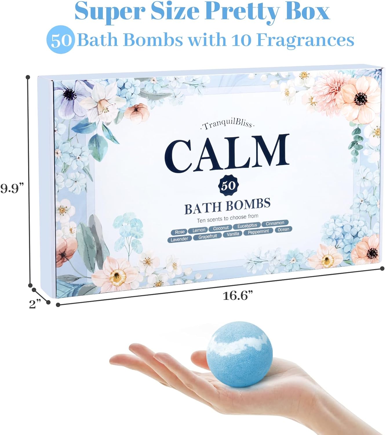TranquilBliss Bath Bombs Set 50 PCS with 10 Rich Scents, Bath Bombs for Women, Natural Bubble Bombs with Shea Butter & Safe Oil, Ideal for Christmas, Birthday, Valentine's Day Mother's Day Present