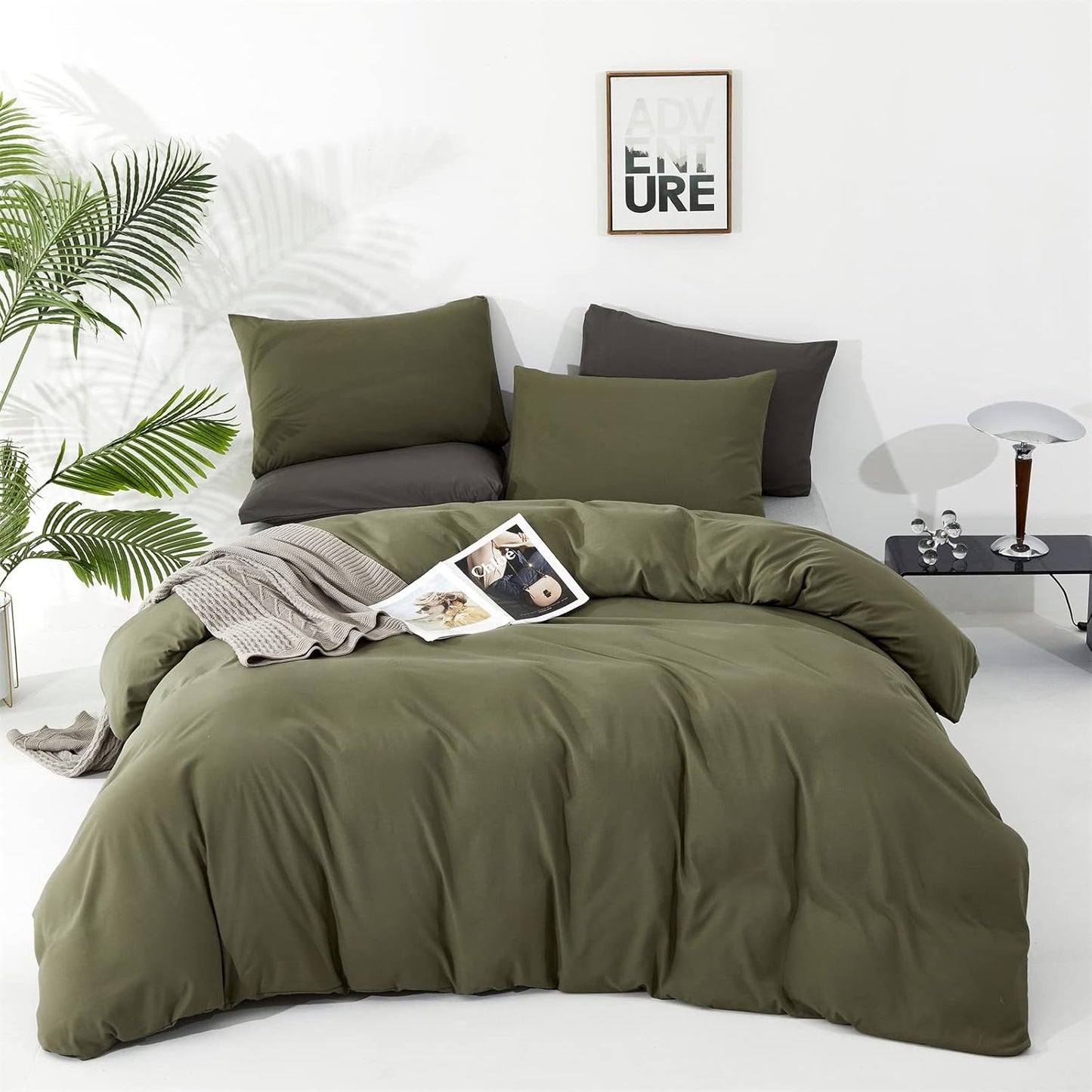 Cottonight Green Comforter Set King Olive Green Bedding Set Blanket Quilts Modern Soft Breathable 3 Piece Olive Green Comforter Set for Women Men King Bed