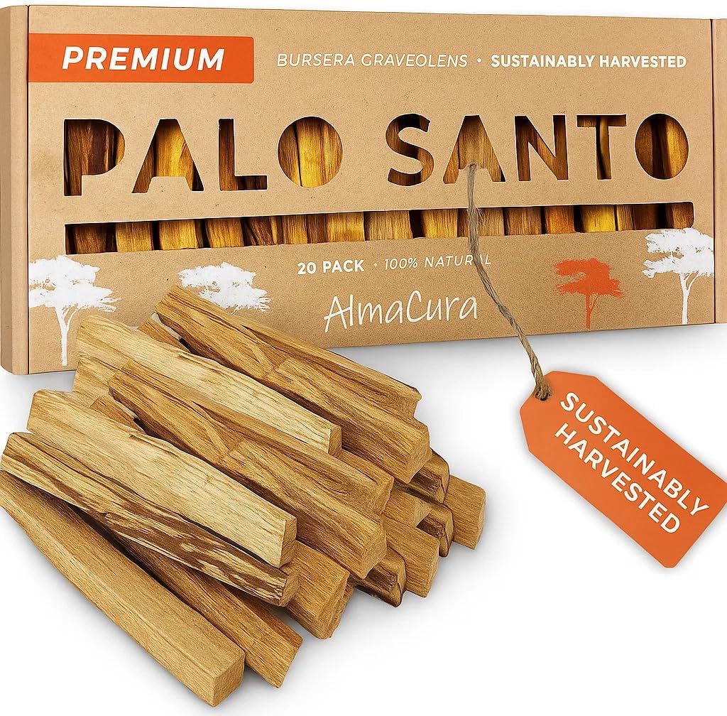 Palo Santo Premium Sticks (20), Smudging Incense High Resine, Pure Palo Santo Wood Certified from Peru. Ethically Sustainably Harvested. Protection, Meditation, Spiritual Cleansing