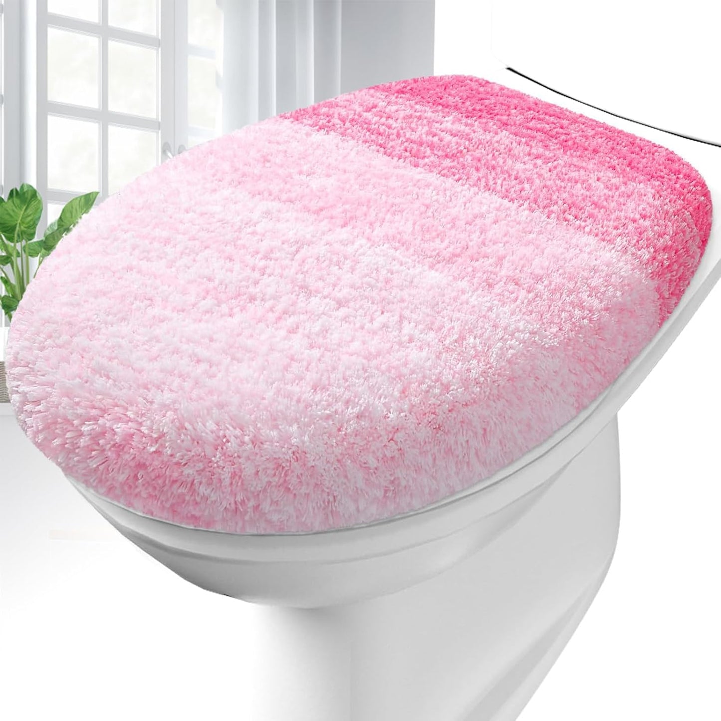 OLANLY Soft Microfiber Bathroom Toilet Lid Cover, Machine Washable Covers, 17.5x15, Stays in Place Rubber Backing, Fits Most Round, Elongated and Oblong Lids, Accessories Decor, Pink