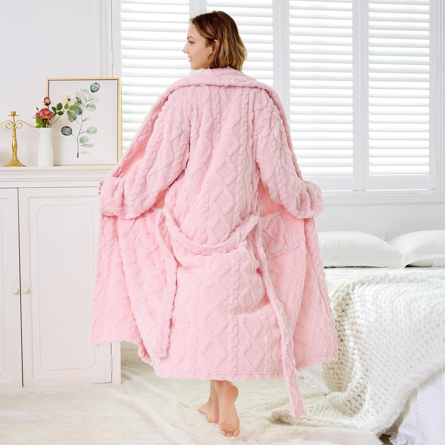MIZZEO Microfiber Robes for Women, Cozy Soft Warm Plush Women Robe Plush Long Bathrobe