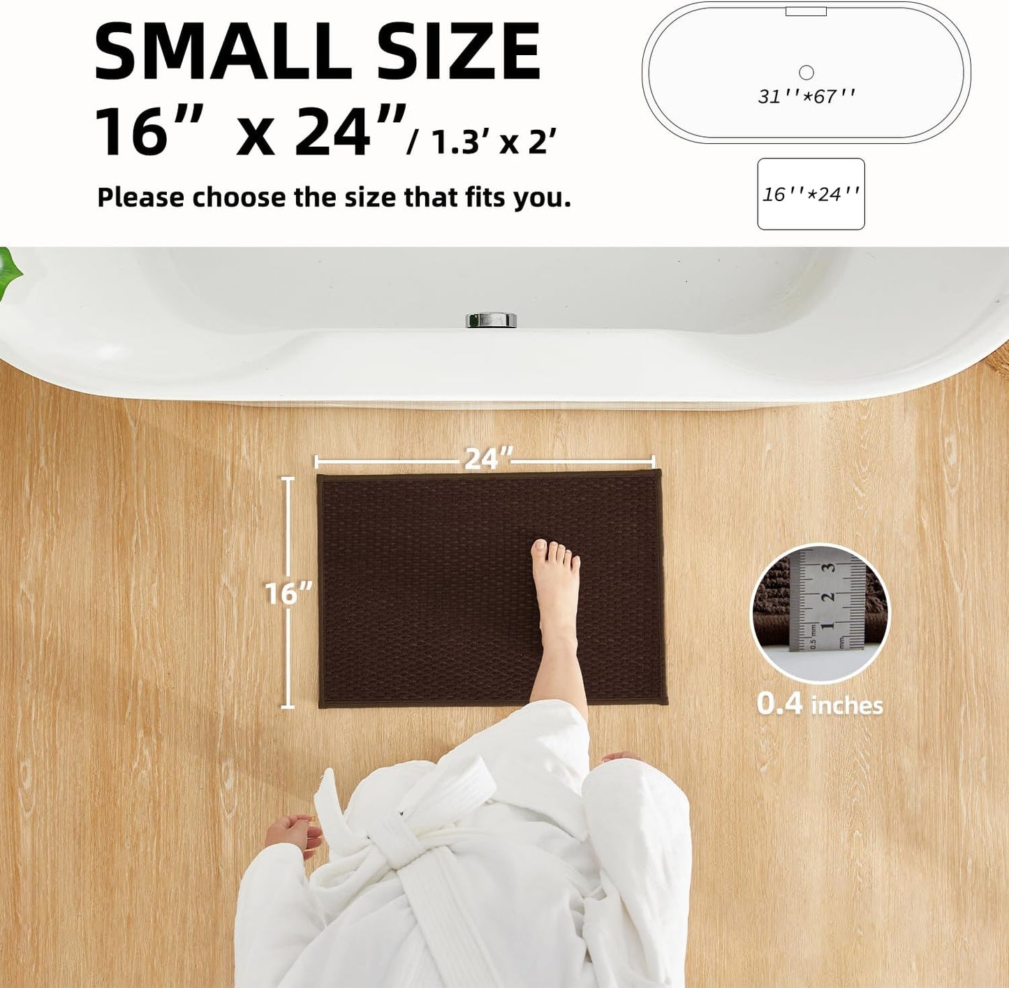 Bathroom Rugs Non Slip Washable, Super Absorbent Thin Bath Mat Small Quick Dry Low Pile Bathroom Rug, Brown 16"x24"