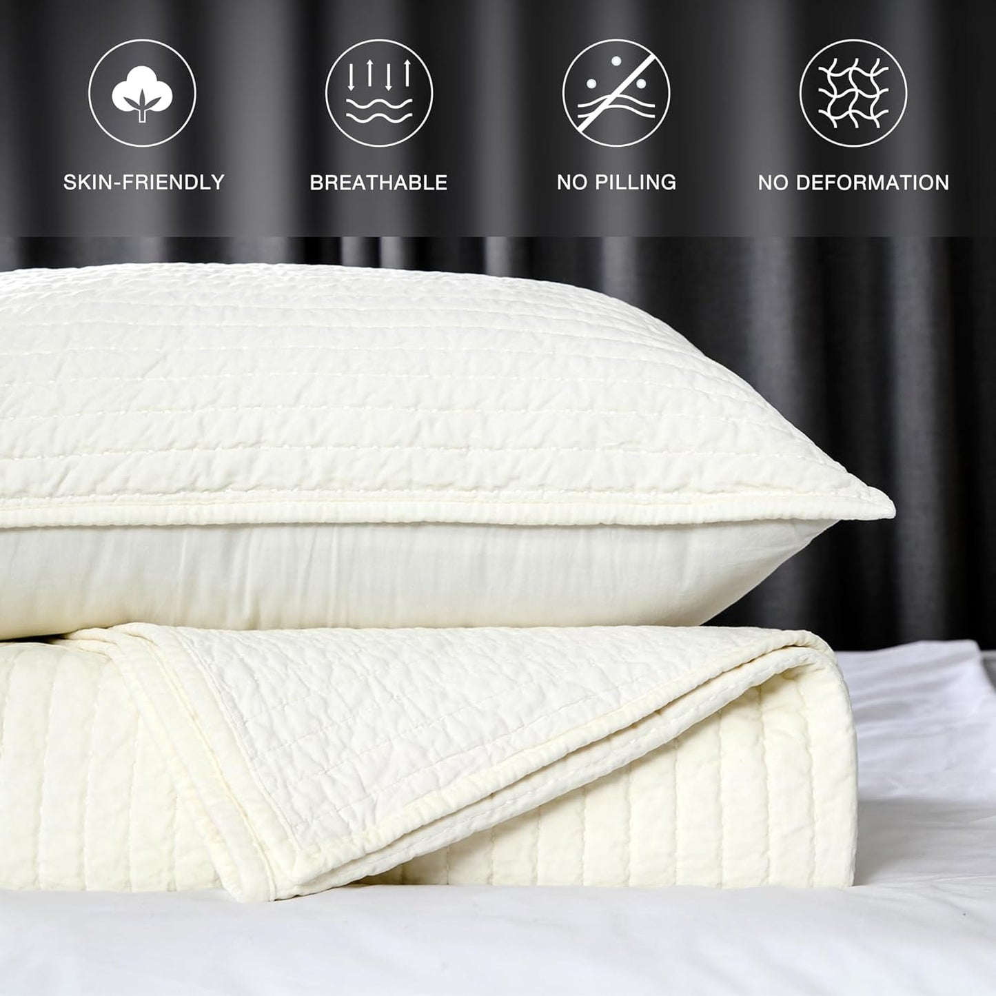 ELEGANT LIFE HOME Velvet Quilt Twin Reversible Royal Cotton Velvet Pic-Stitch Bedding Quilt - Twin - 68'' x 90'', Ivory