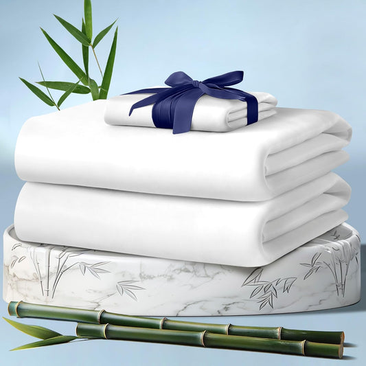 DECOLURE 100% Viscose Derived from Bamboo Sheets Twin Size 3pcs - Ultra Soft & Luxuriously Cooling, 17" Deep Pocket, Double Stitching, Perfect for Hot Sleepers - Twin Bed Sheets (White)