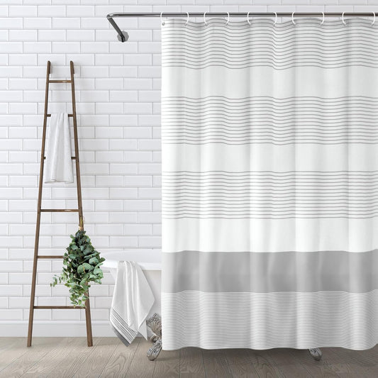 Awellife Boho Gray Shower Curtain for Bathroom Stripe Shower Curtain 72 X 72 Inches Farmhouse Cotton Grey