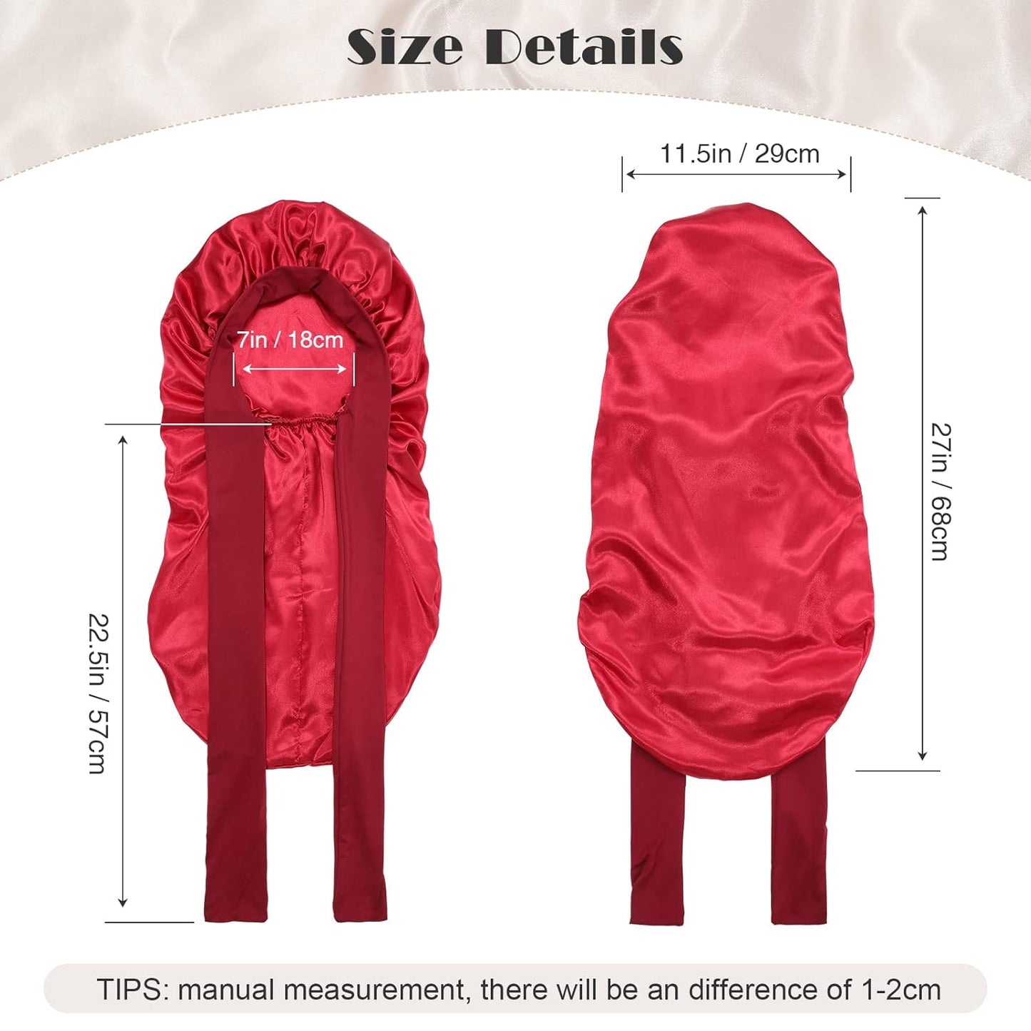 AWAYTR Long Satin Bonnet for Braids - Elastic Silk Hair Bonnets for Sleeping Night Cap Stretchy Tie Band for Women（Wine Red）
