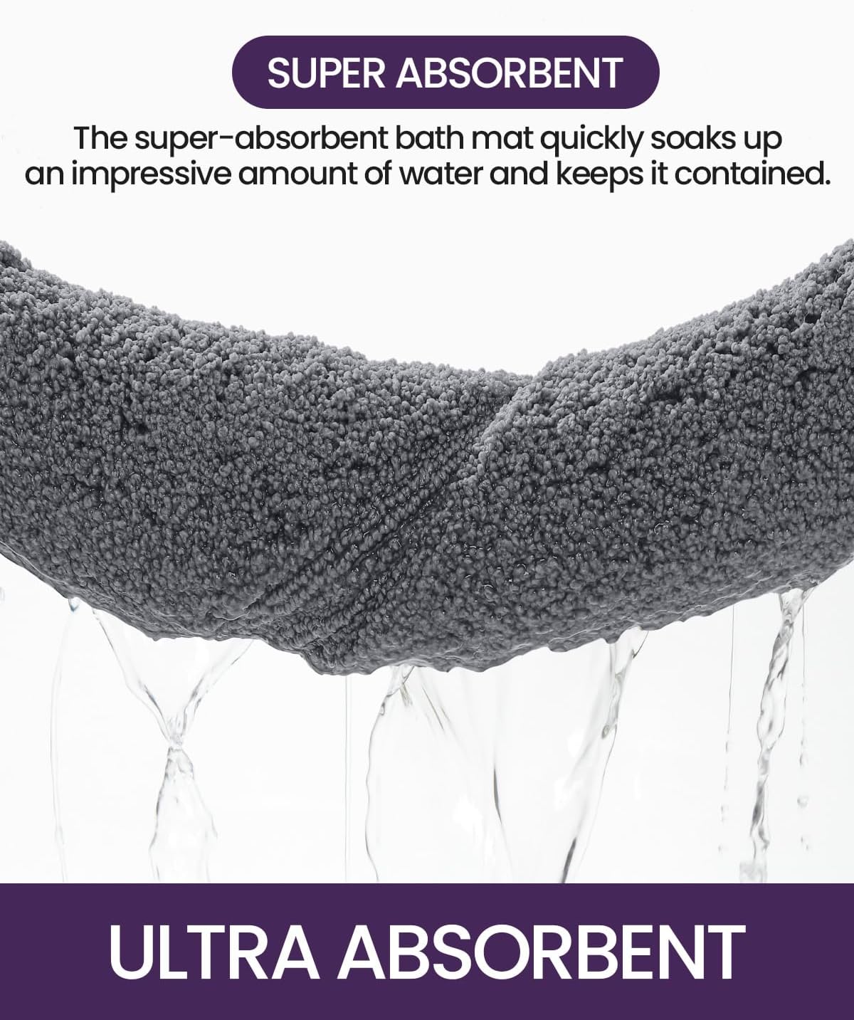 DEXI Bathroom Rugs 24x16, Washable Non Slip Bath Mat for Shower Floor, Absorbent Quick Dry Bathmat with Rubber Backing, Ultra Soft Plush Carpet for Tub, Grey