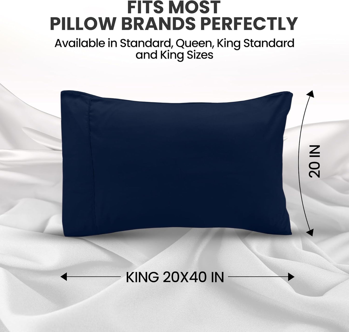 Pillow Covers by Utopia Bedding - King Size 2-Pack – Soft Brushed Microfiber – Perfect for Hospitals, Hotels, Guest Rooms – Oeko-TEX Certified, 20x40 Inches (Navy)