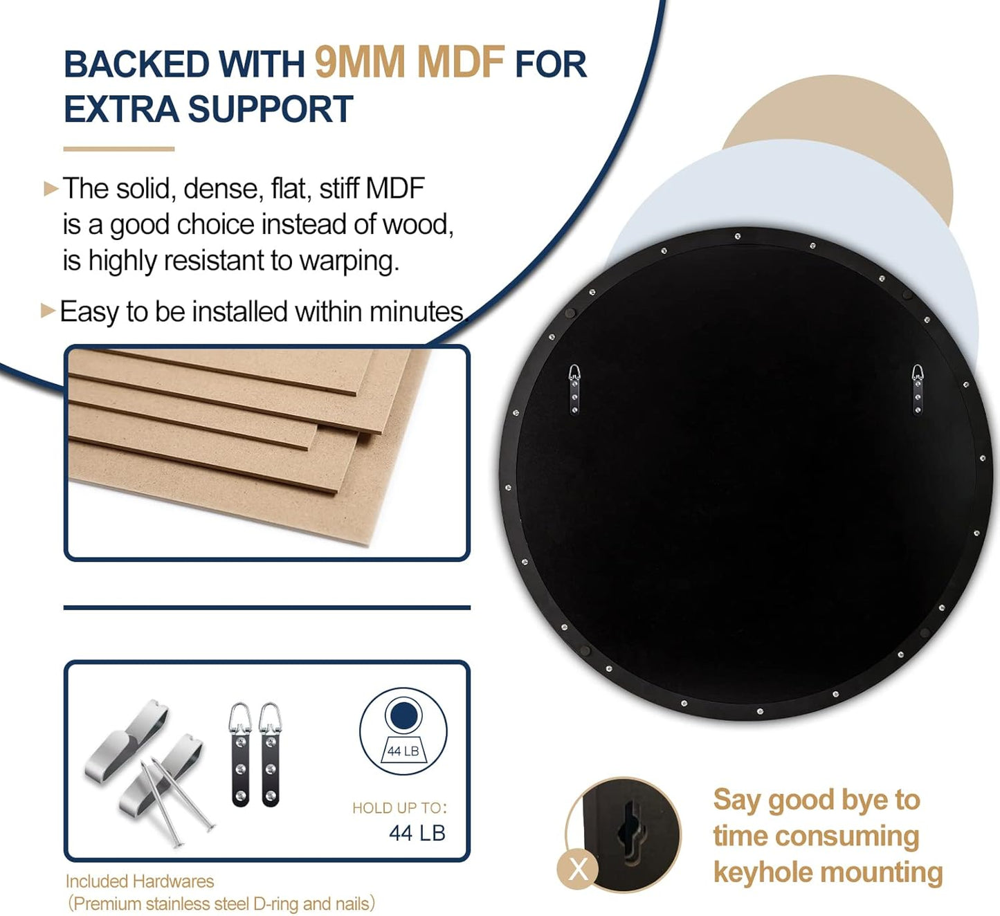 ANDY STAR 36" Black Round Mirror, Black Circle Mirror, 36 inch Round Black Mirror Bathroom, Big Circle Wall Mirror in Metal Frame, Matte Black Vanity Mirror for Entryway, Living Room, Dining Room