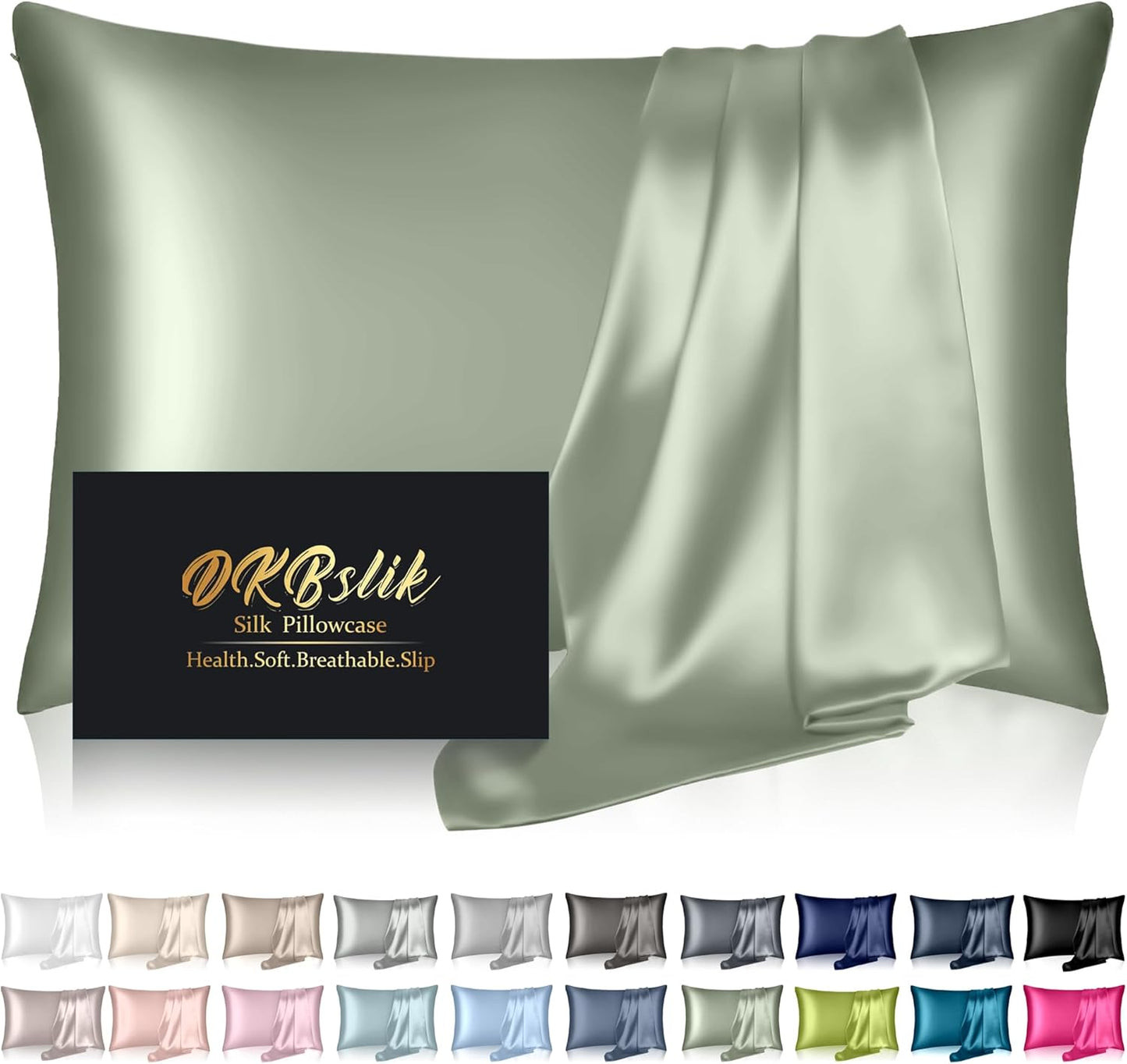 Silk Pillowcase for Hair and Skin, Mulberry Silk Pillow Cases Queen Size, Anti Acne Cooling Beauty Sleep Both Sides Natural Silk Satin Pillowcases with Hidden Zipper, Gifts for Women Men, Sage Green