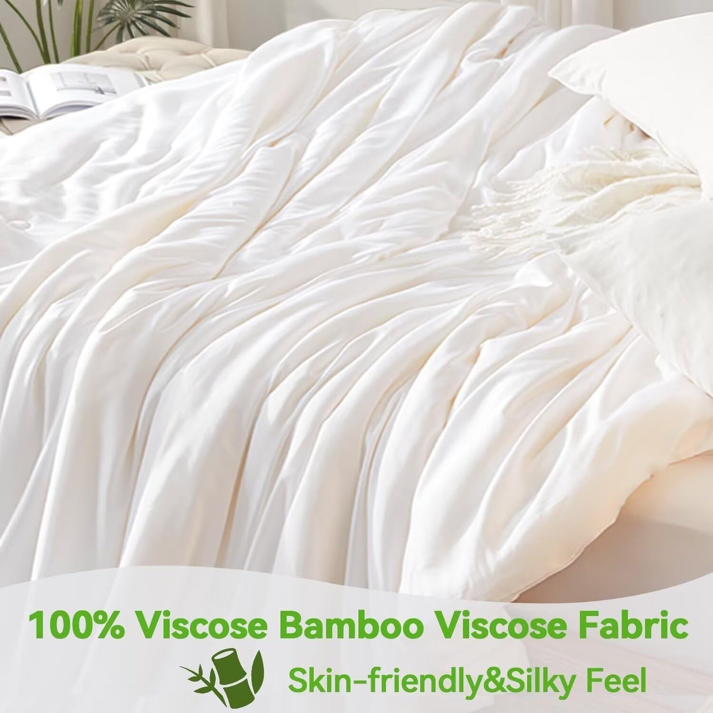 Globon Summer Comforter Oversized King Size,Luxurious Lightweight Blanket Keep Cool for Hot Sleepers,Natural Bamboo Viscose Shell,Organic Breathable Fill,Double Stitch,White