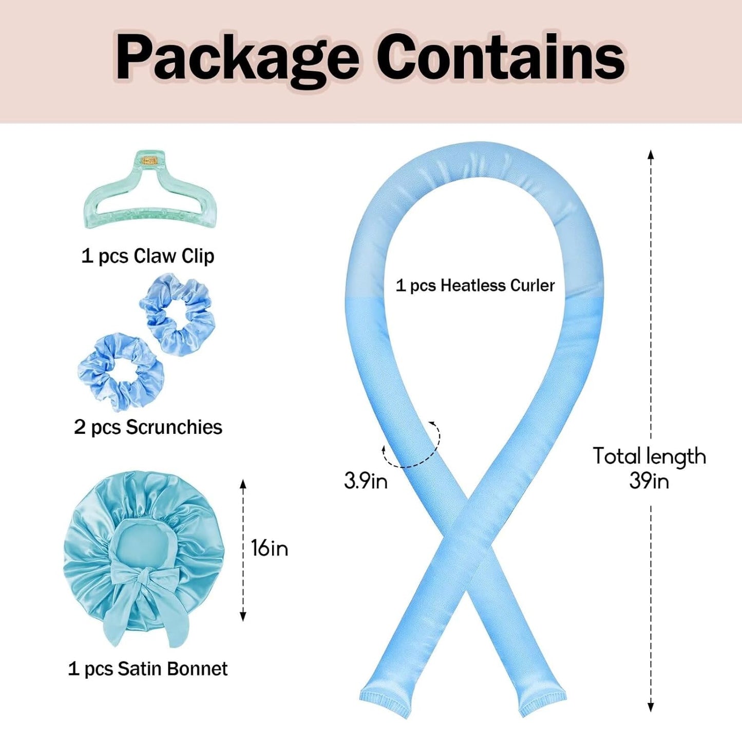 Heatless Hair Curler,Blowout Heatless Curls Overnight,No Heat Curling Rod Set with Satin Bonnet for Sleep in,Blue