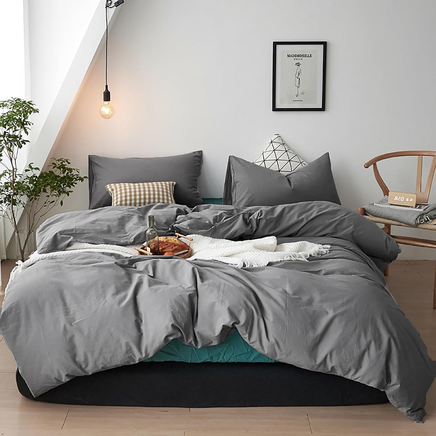 Cottonight Grey Comforter Sets Full Size Dark Grey Bedding Comforter Set Full Charcoal Gray Quilts Blanket Modern Solid 3PCS Smoke Gray Bedding Comforter Set for Men Boys Adults Full Bed