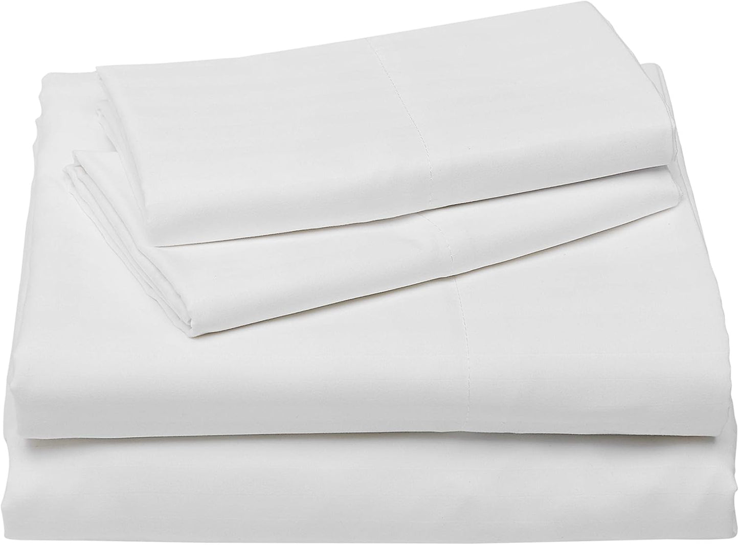 Amazon Basics Soft, Comfortable Queen Size Bed Sheets, Deluxe Microfiber, 4-Piece, Bright White Striped