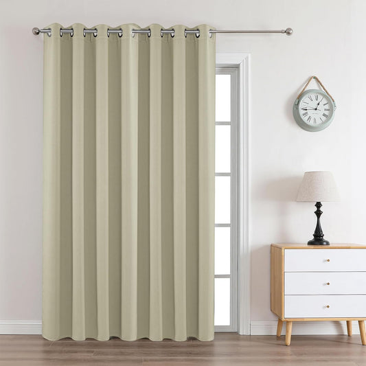 Joydeco Blackout Curtains 108 Inches Long 1 Panel, Thermal Insulated Long Curtains& Drapes 1 Piece, Room Darkening Grommet Drapes for Living Room Bedroom Window (W70 x L108 Inch, Light Beige)