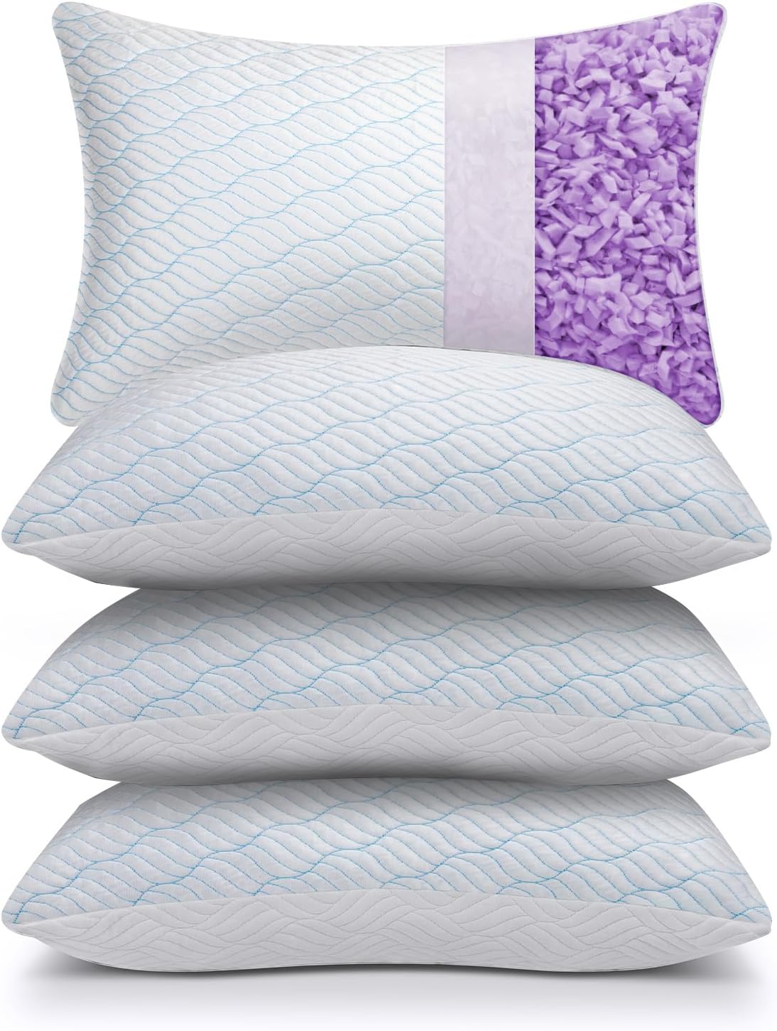 Cooling King Size Pillows Set of 4, Shredded Memory Foam Pillows with Zipper, Adjustable Firmness for Sleeping Cool Cold Pillow for Hot, Side Sleepers,20x36,4 Pack