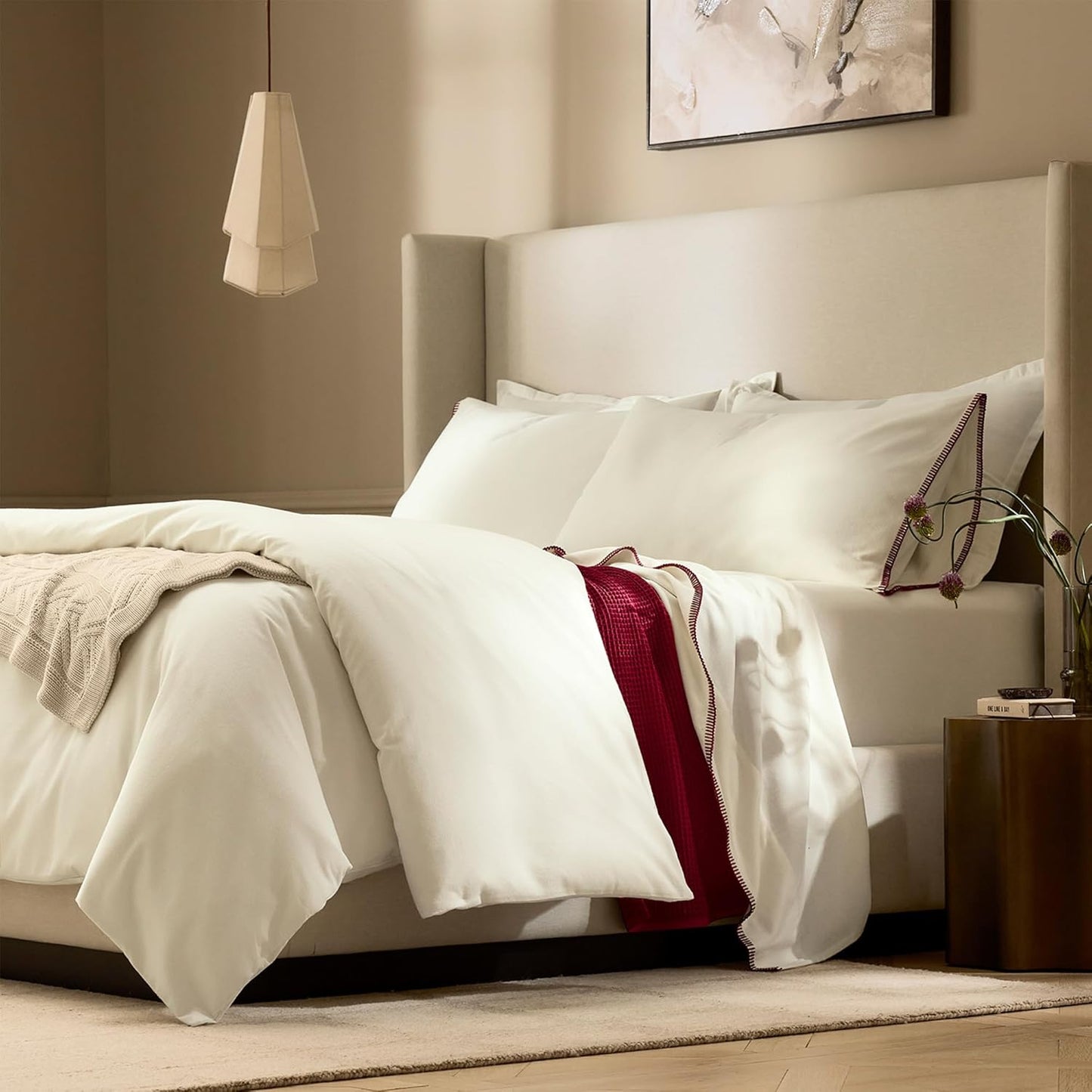 BOLL & BRANCH Flannel Duvet Set - Full/Queen, Cream - Luxury 100% Organic Cotton - 1 Duvet Cover, 2 Shams - Velvety Soft, Warm & Breathable Weave