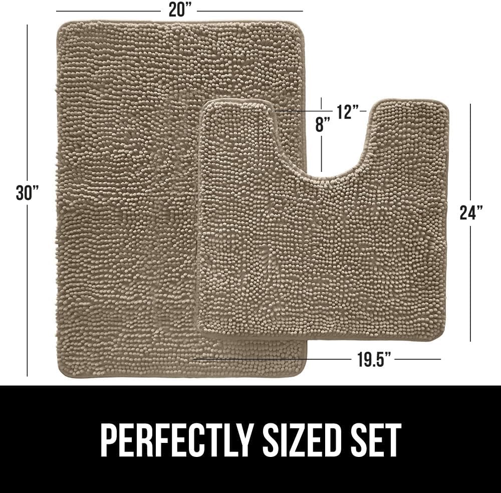 GORILLA GRIP Bathroom Rug Sets, Soft Chenille 2 Piece Area Rugs Set, Toilet Base Mat and 30x20 Carpet, Absorbent Microfiber Washable Mats Dry Quickly, Home Décor and Bath Room Accessories, Gray Beige