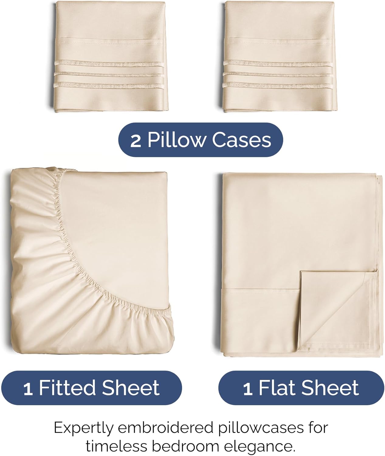 King Size 4 Piece Sheet Set - Extra Soft, Breathable & Cooling Sheets - Hotel Luxury Durable Bed Sheets for Women & Men - Deep Pockets, Easy-Fit & Wrinkle-Free Sheets - Cream Pink Oeko-Tex Bed Sheets