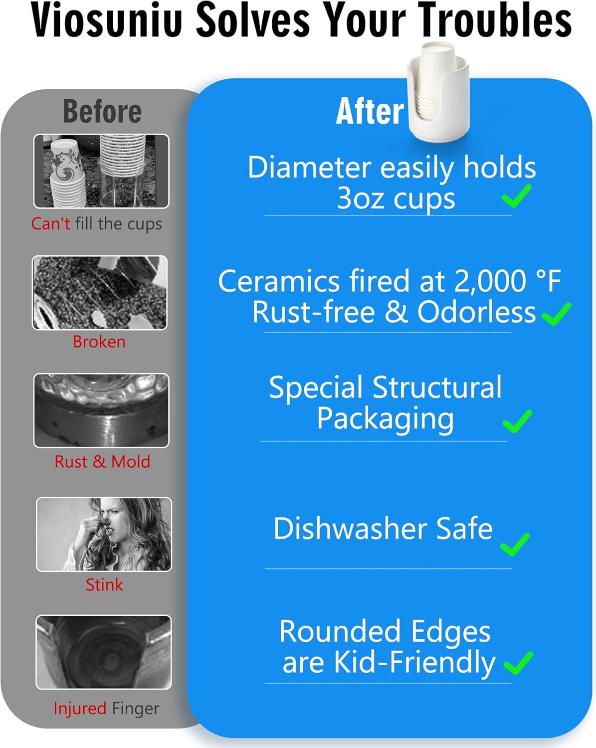 3 oz Original Ceramic Bathroom Cup Dispenser with 5 PLA Paper Cups, Bathroom Essential Accessories for Mouthwash Holder on Vanity Countertops (1 Pack, White)