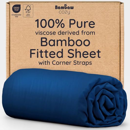 Bambaw 100% Viscose Derived from Bamboo Fitted Sheet Twin Size, Cooling Fitted Sheet Twin Size, 15’’ Deep Twin Size Fitted Sheets Only, Navy Blue Fitted Sheet Only, Soft Fitted Sheet (Navy Blue)