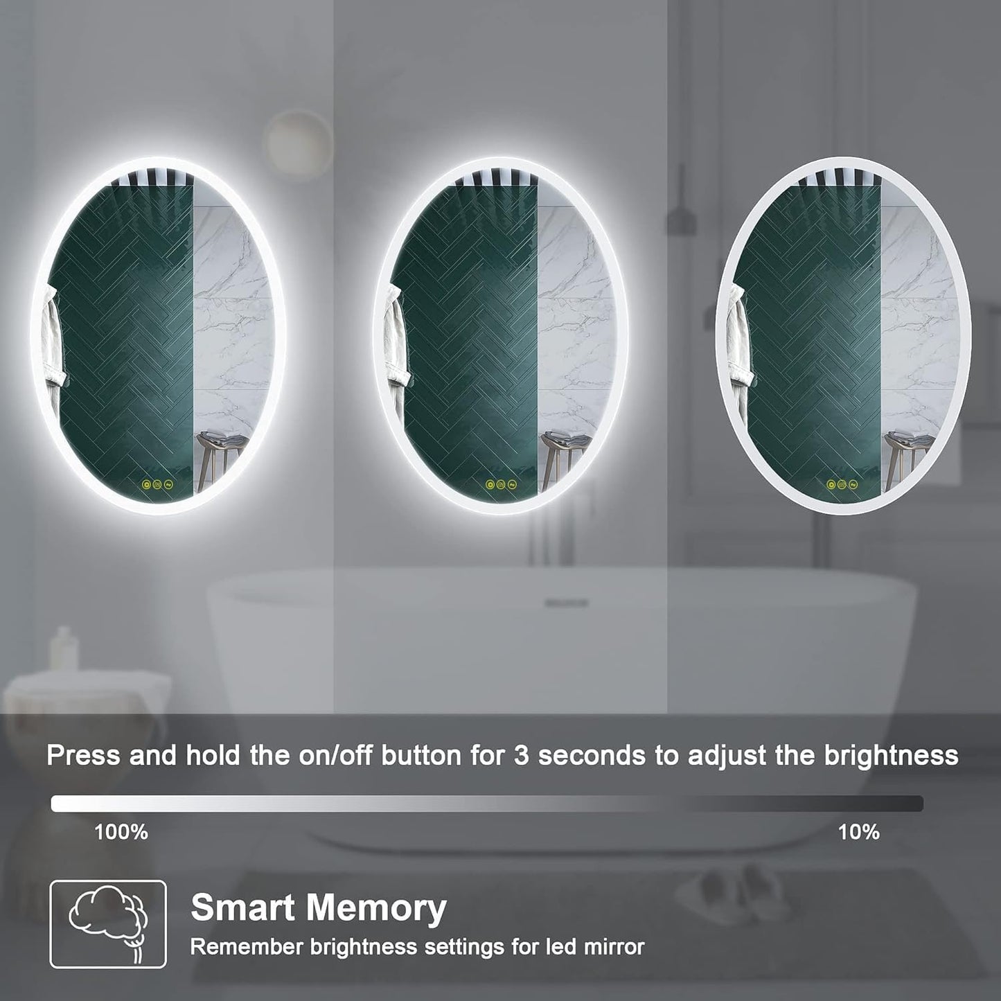 Wall-Mounted LED Oval Bathroom Mirror, Makeup Mirror (32 inches x 24 inches,) 3 Color Stepless Dimmable Memory Bathroom Vanity Mirror with Lights CRI90+ 3000-6400K Smart Mirror with Touch
