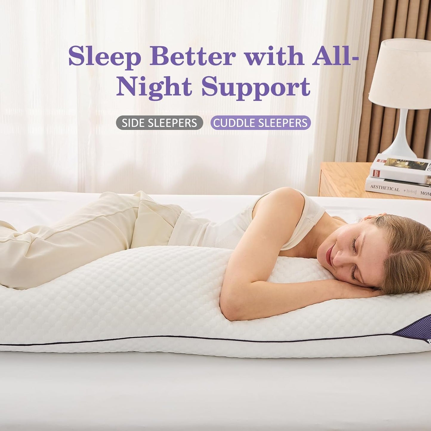 HOMELAB Adjustable Shredded Memory Foam Body Pillow, Cooling Long Pillow with Washable Cover, Full Support for Side Sleepers, Back, Hip & Leg Comfort, 1 Pack 20"x52"