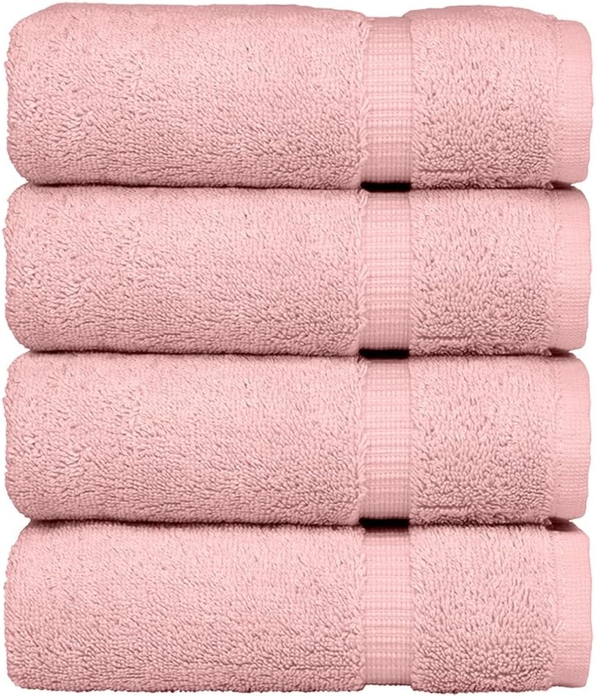 Luxury Hotel & Spa Ultra Soft Hand Towels 100% Turkish Cotton - Pink - Set of 4