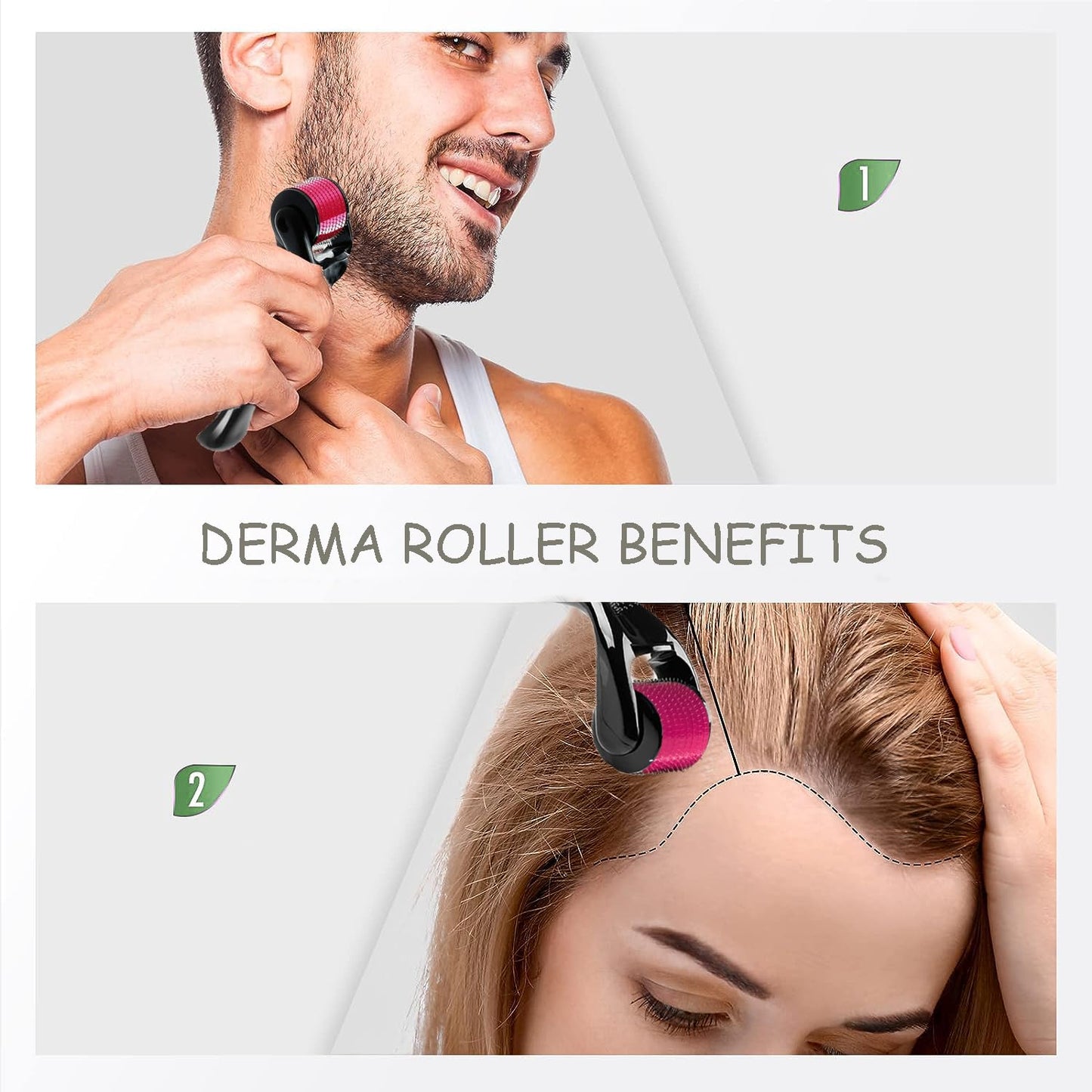 3 Pack Derma Roller Set - Microneedling Roller for Home Use, Microneedle Roller Skin Tool, Personal Skin and Hair Care Tools