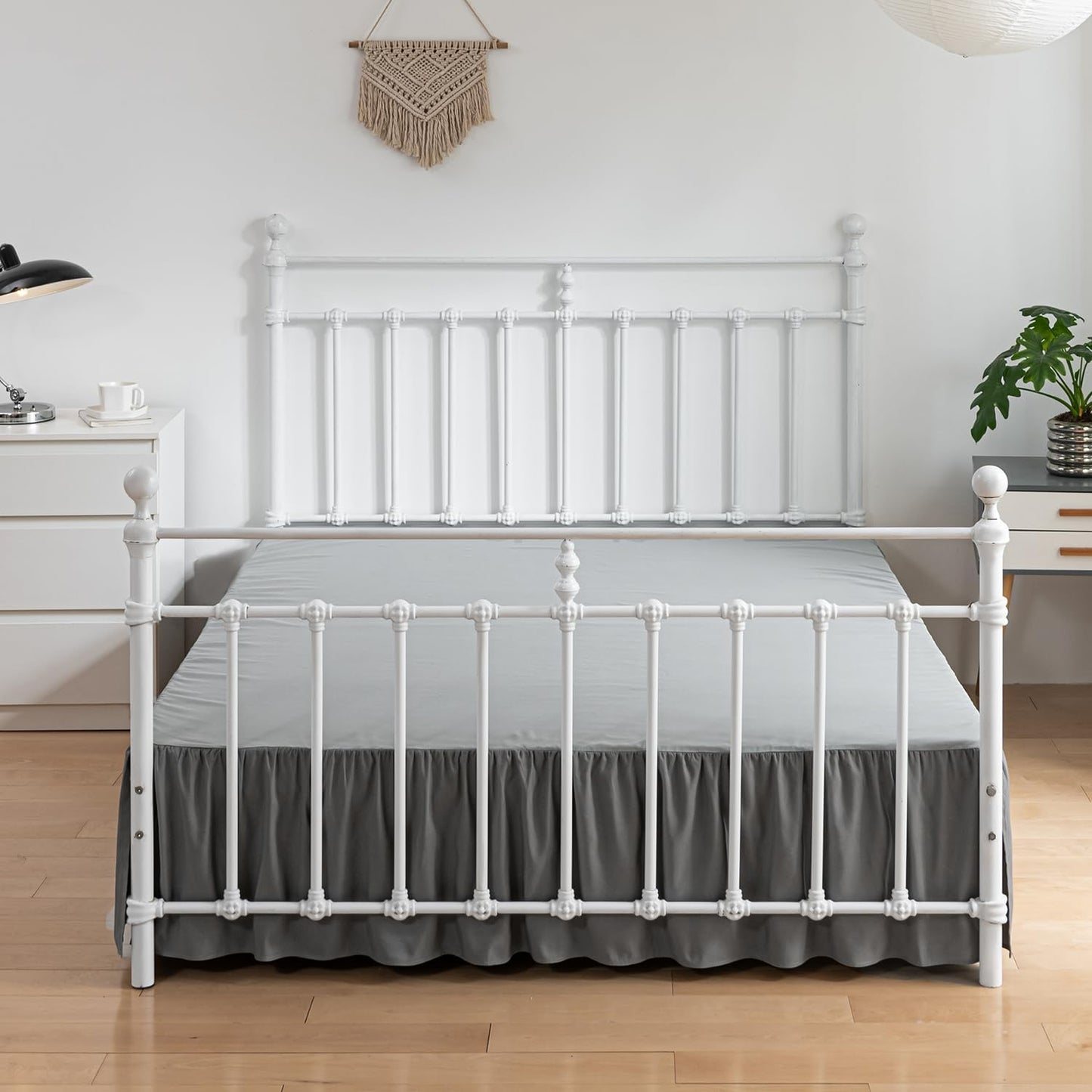 Bed Skirt Twin Size Ruffled Bed Skirts with Split Corners, 14 Inch Drop Dust Ruffle Bed Skirt with Platform, Gray