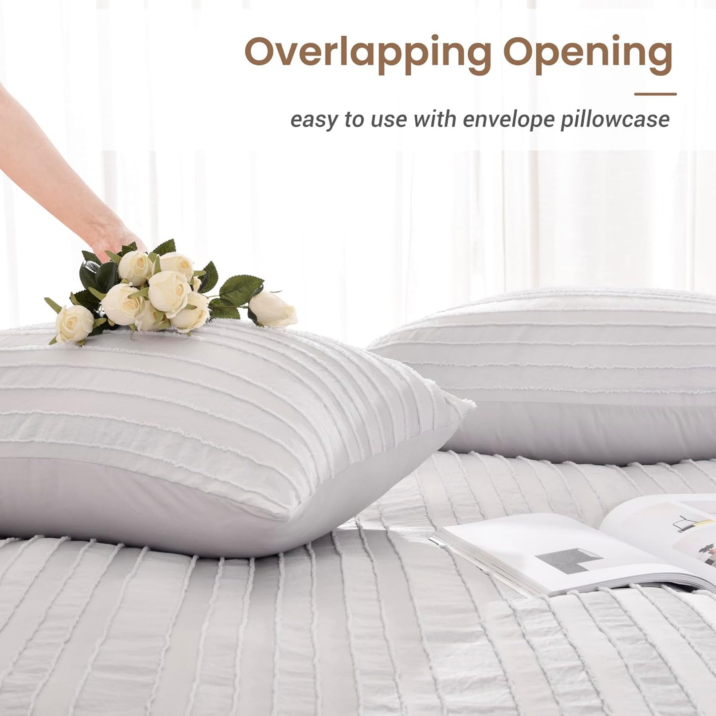NEXHOME PRO California King Duvet Cover, Light Grey 3 Pieces Boho Tufted Duvet Cover Set, Soft and Lightweight Microfiber Comforter Cover Set (Light Grey Cal King, 104 x 98)-No Comforter