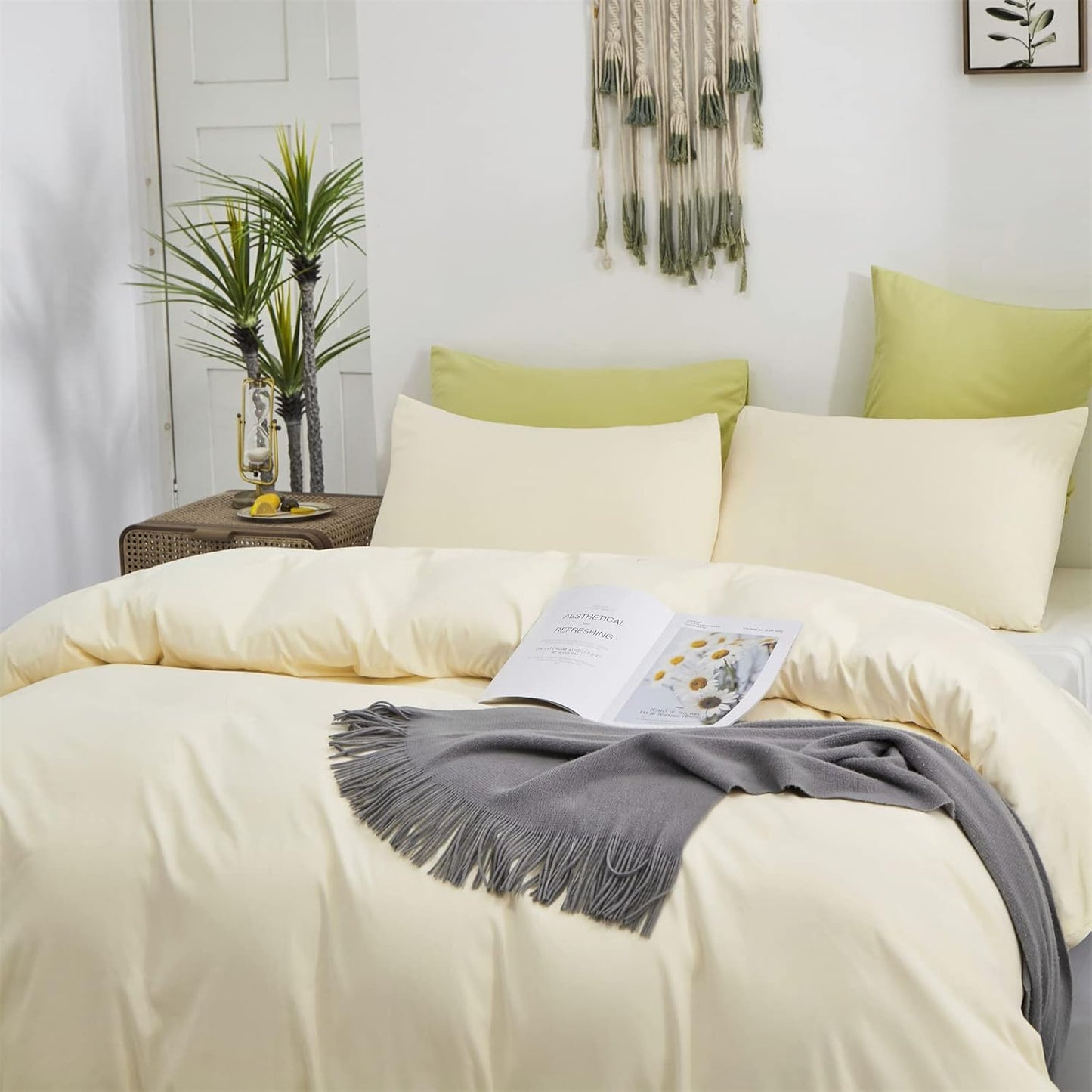 Cottonight Ivory Comforter Set Queen Beige White Bedding Comforter Set Full Off White Solid Blanket Quilts Cotton Modern Soft Breathable Modern Simple Ivory Bedding Set for Women Men Queen Bed