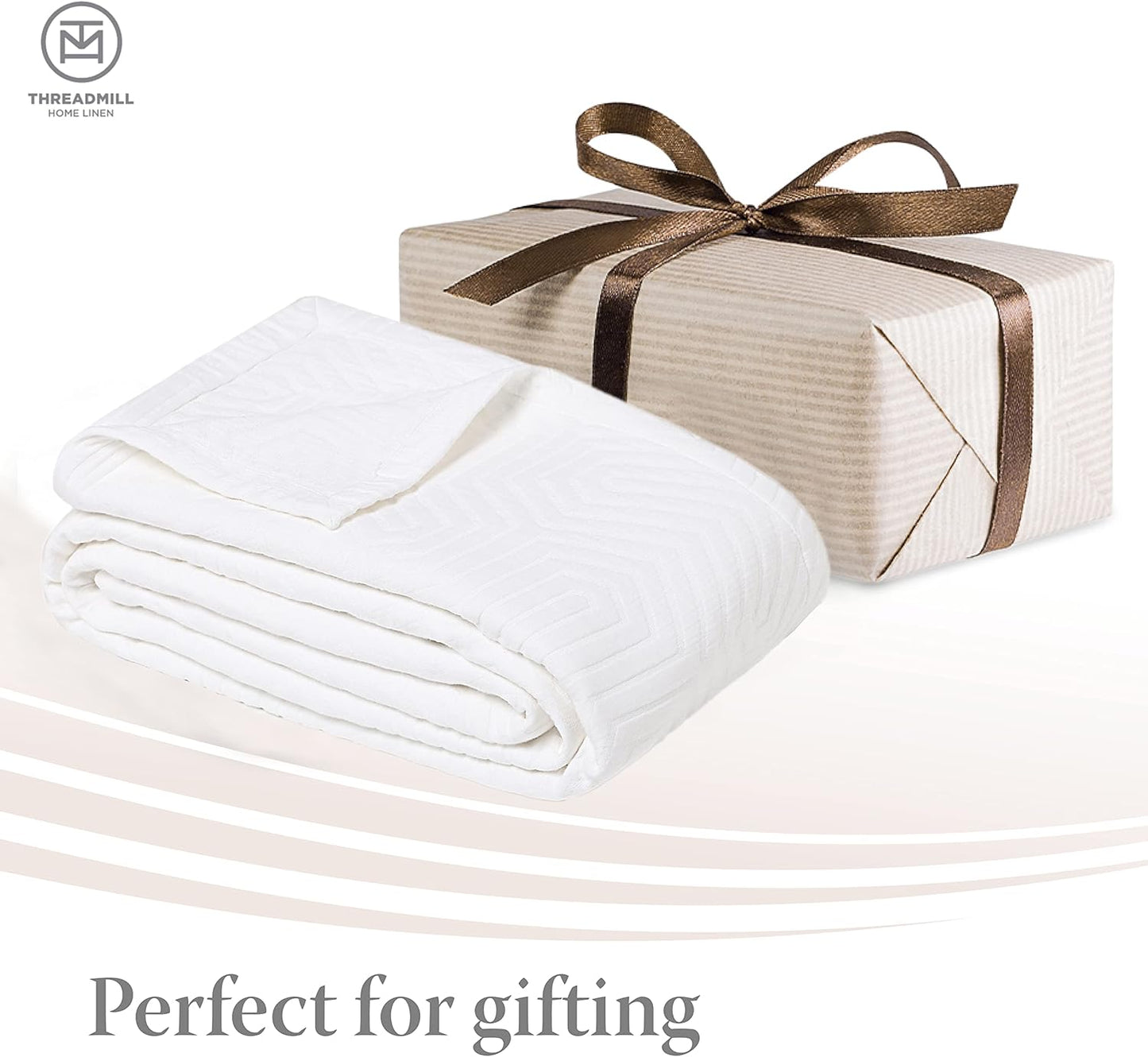 Threadmill Luxury Cotton Blankets for Twin Size Bed | All-Season 100% Cotton Twin Blanket for Bed | Aster Jacquard Lightweight, Soft & Cozy Coverlet, 350GSM, 68x90 inches | White