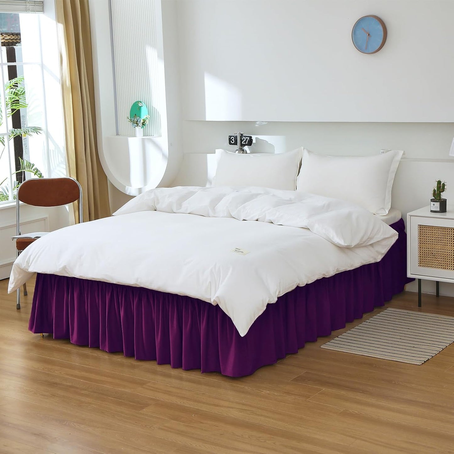 MEILA Queen Bed Skirt, Wrap Around Ruffle Bed Skit for Queen Beds with 18 inch Drop, Elastic Dust Ruffles Easy Fit Wrinkle & Fade Resistant, Purple