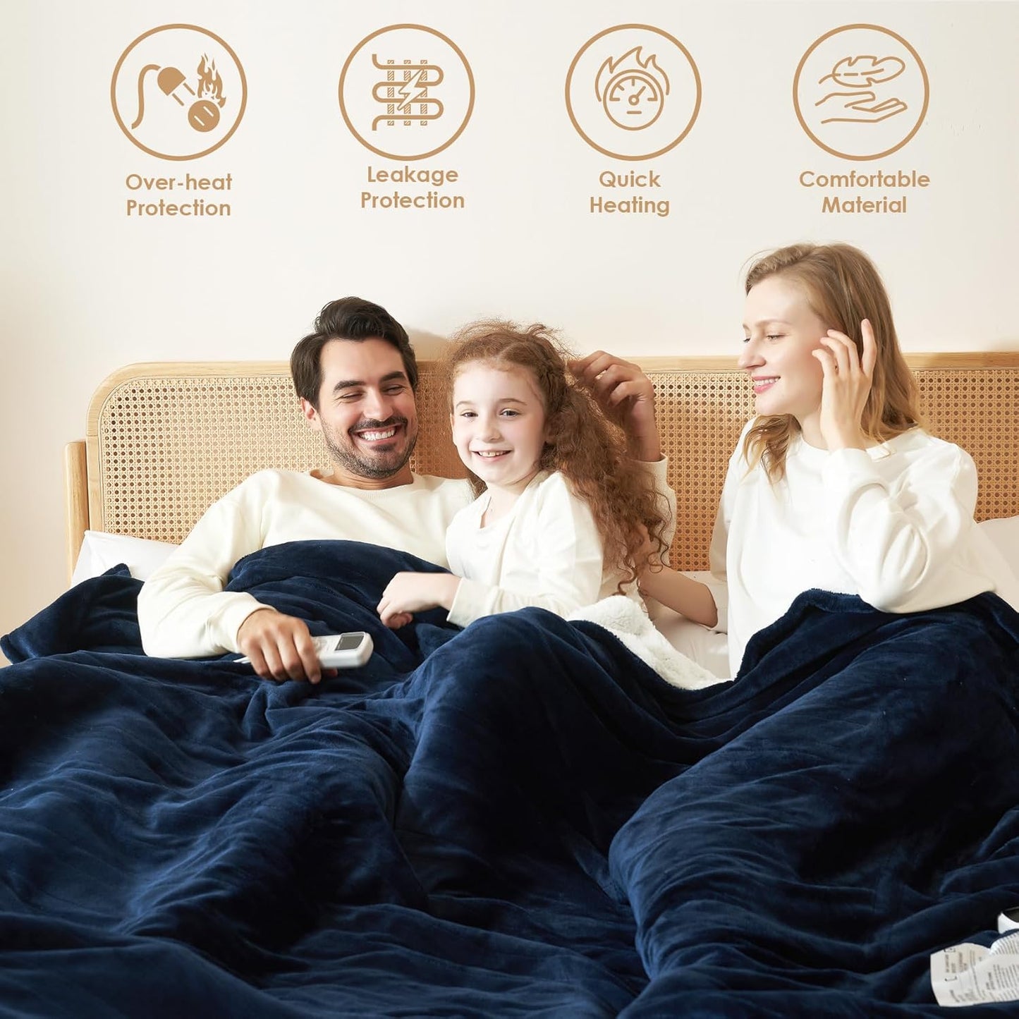 EHEYCIGA Heated Electric Blanket King Size - 9 Heating Levels, 10 Hours Auto Off, Soft Cozy Sherpa Washable Dual Control With Fast Heating, 90 x 100 Inches